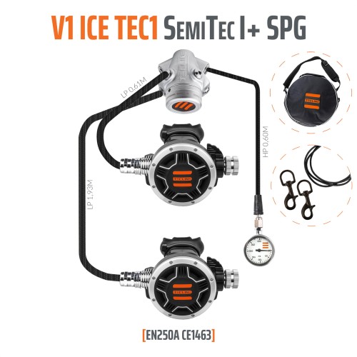 automaty oddechowe tecline V1 ICE Tec1 semitec z manometrem Divefactory