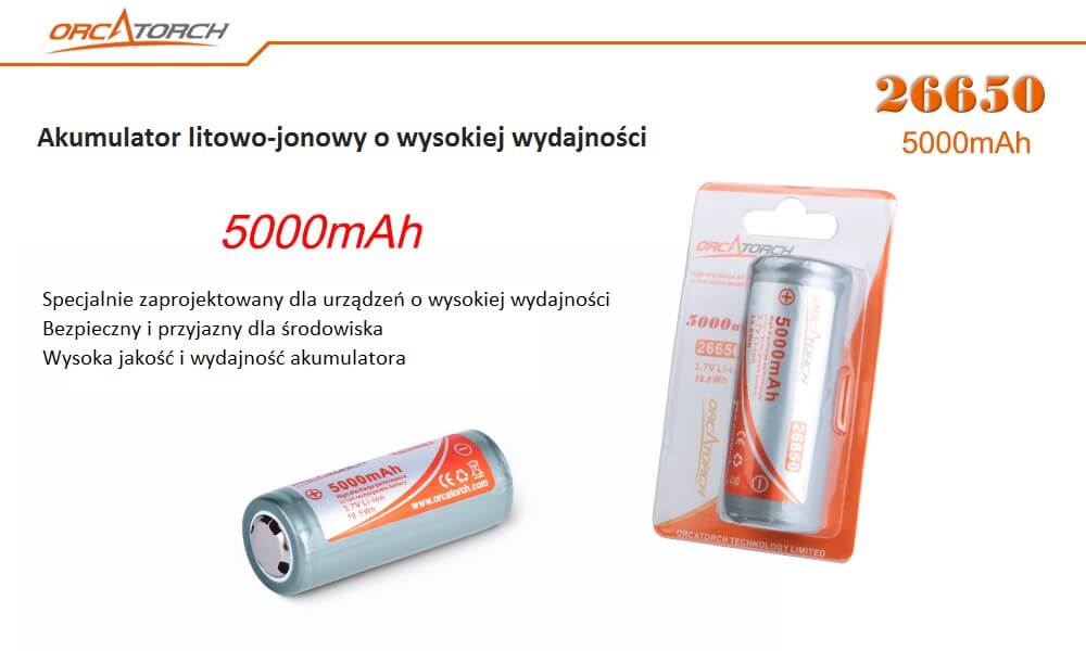 Akumulator 26650 - 5000mAh Orcatorch